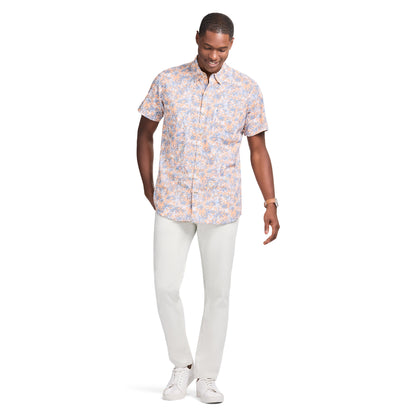 Izod DOCKSIDE CHAMBRAY S/S PRINTED SHIRT - PEACH COBBLER