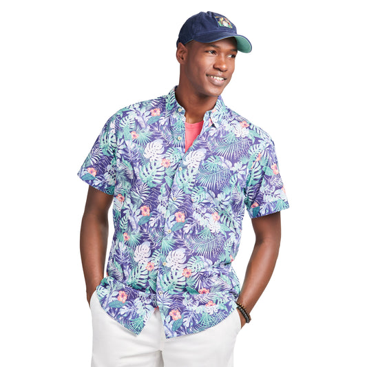 Izod DOCKSIDE CHAMBRAY S/S PRINTED SHIRT - TWILIGHT BLUE