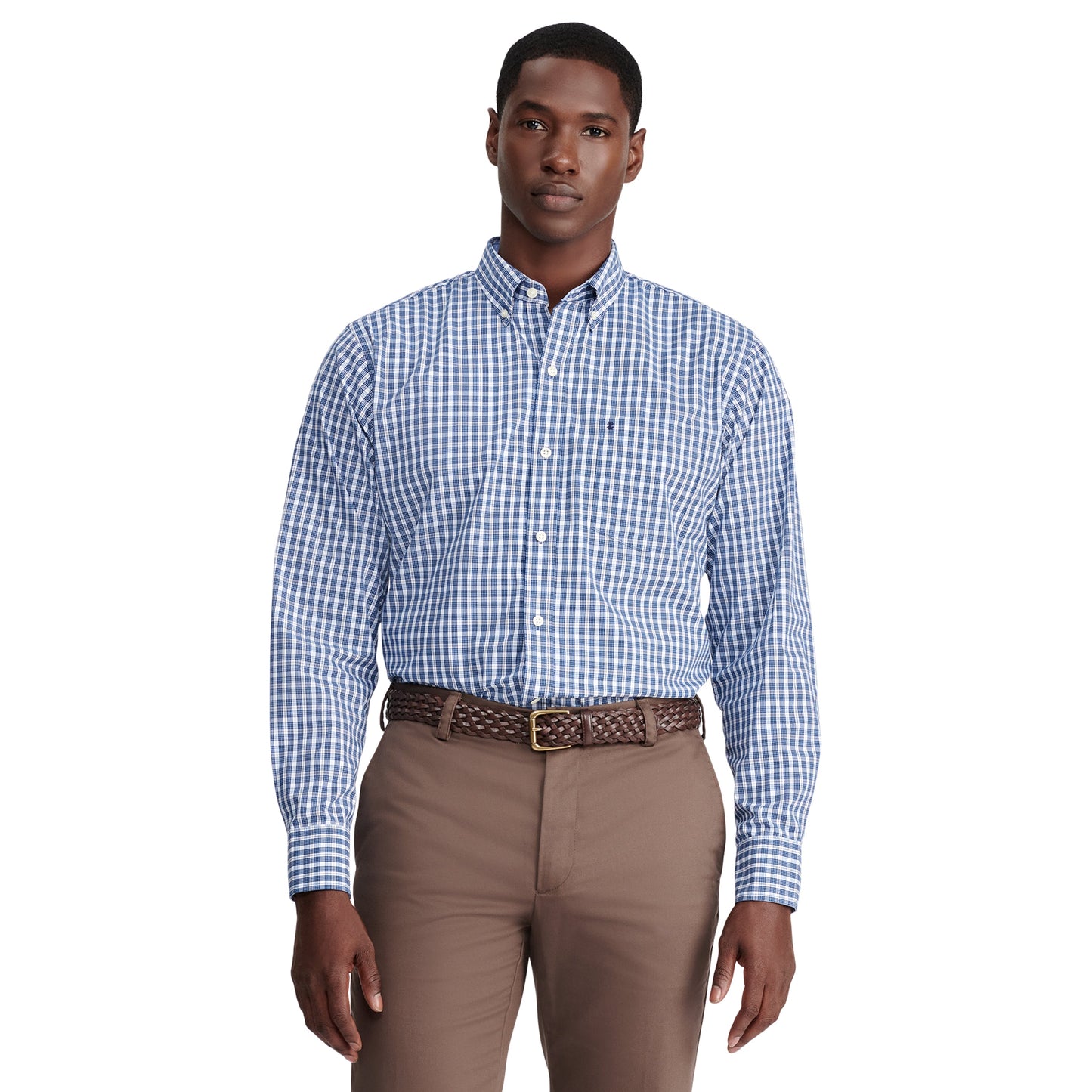 Izod Performance Comfort L/S Plaid Shirt - Estate Blue