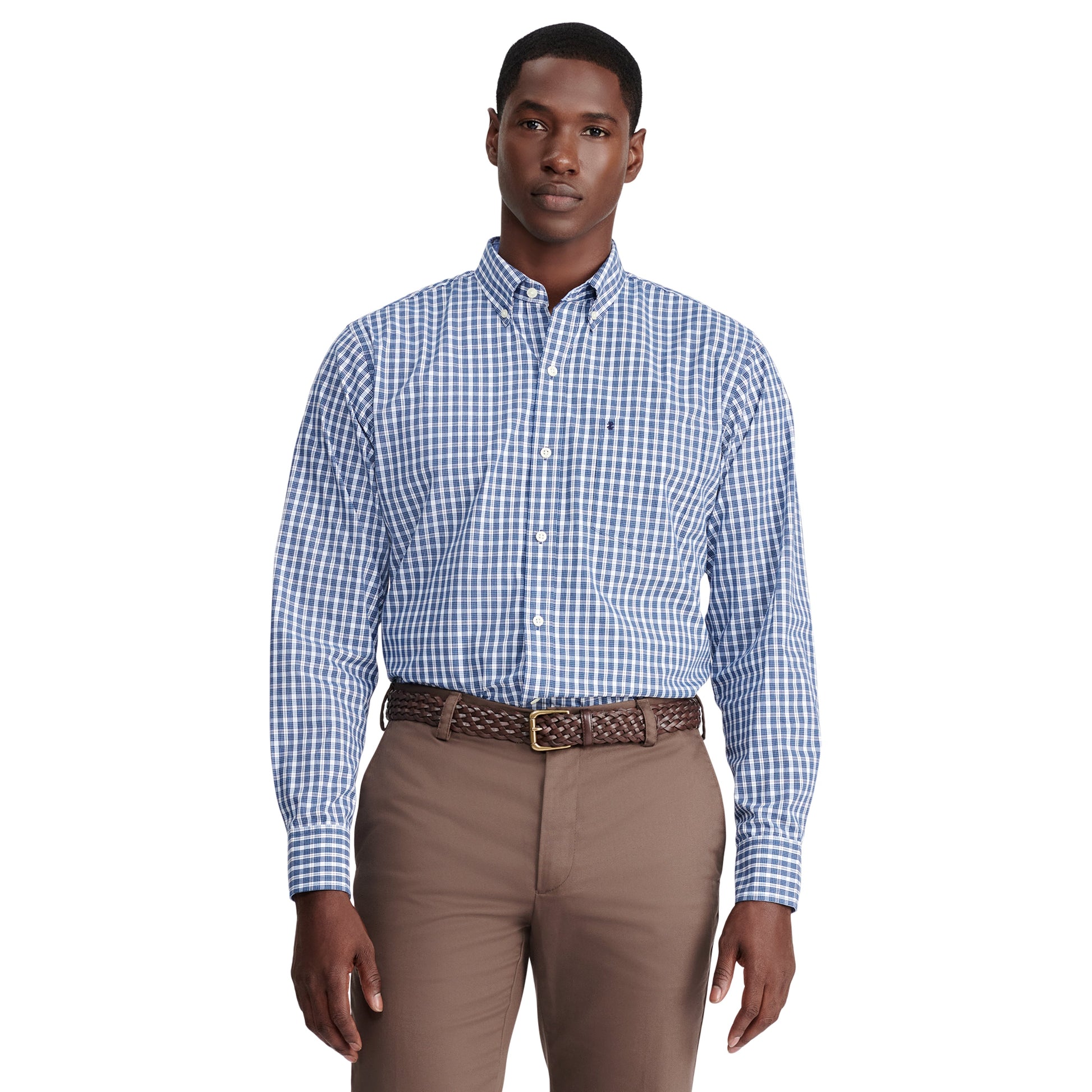 Izod Performance Comfort L/S Plaid Shirt - Estate Blue
