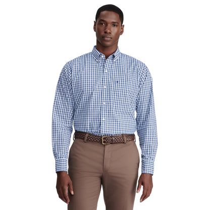 Izod Performance Comfort L/S Plaid Shirt - Estate Blue