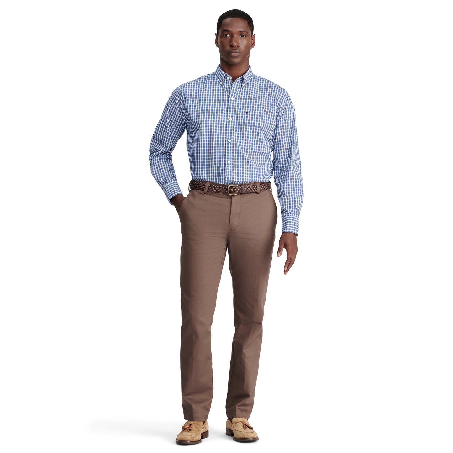 Izod Performance Comfort L/S Plaid Shirt - Estate Blue