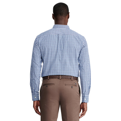 Izod Performance Comfort L/S Plaid Shirt - Estate Blue