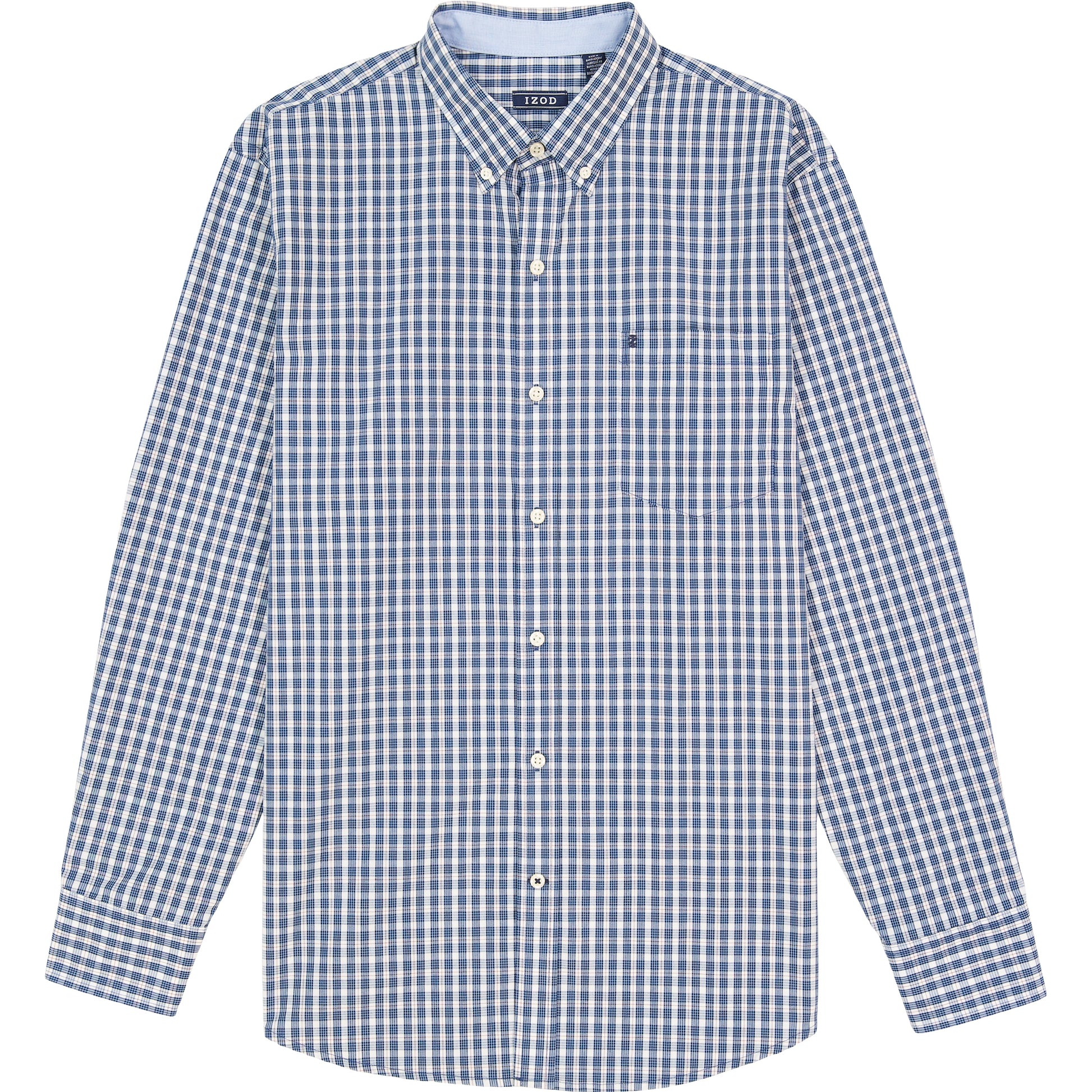 Izod Performance Comfort L/S Plaid Shirt - Estate Blue