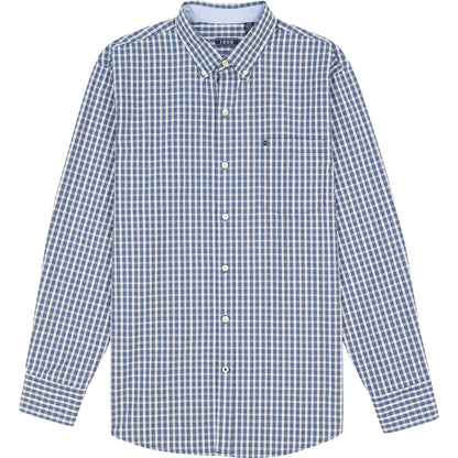 Izod Performance Comfort L/S Plaid Shirt - Estate Blue