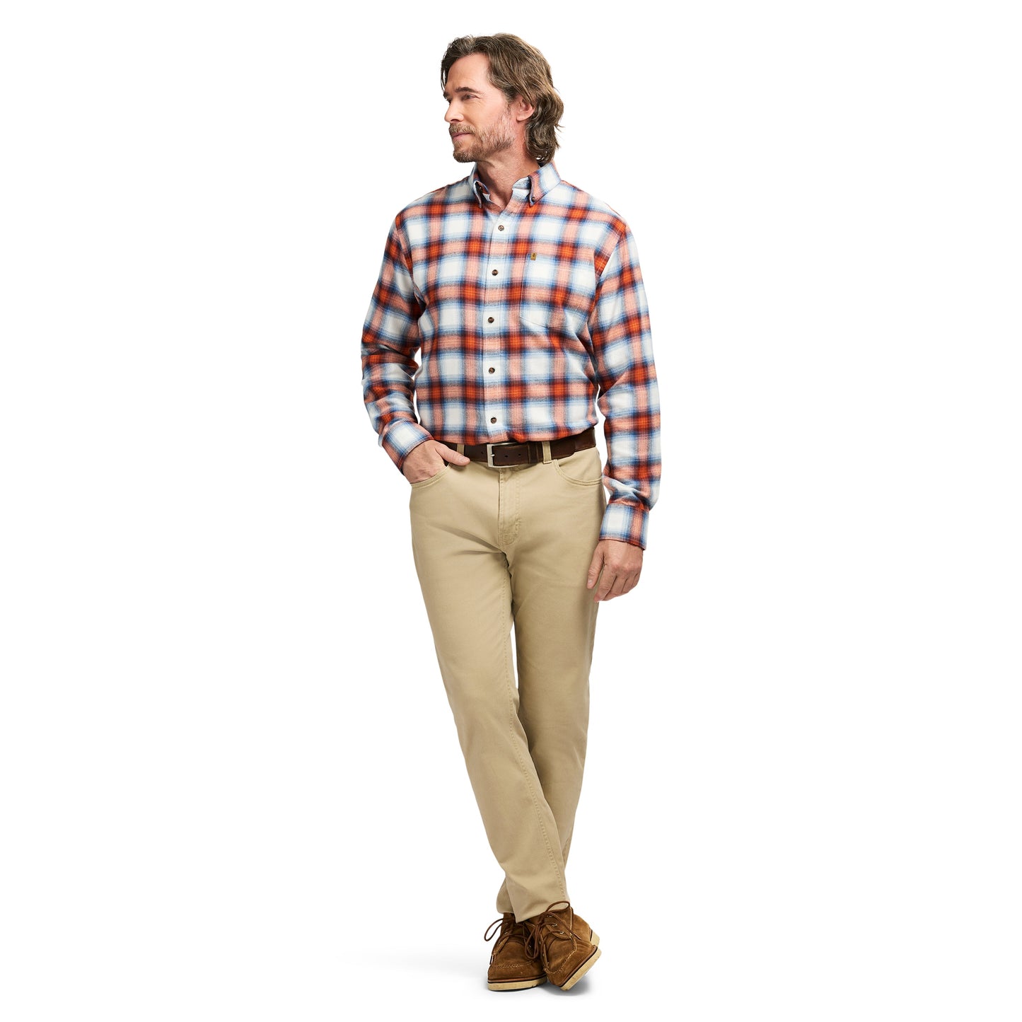 Izod Stratton Flannel Long Sleeve Button Down Shirt - Orange Rust