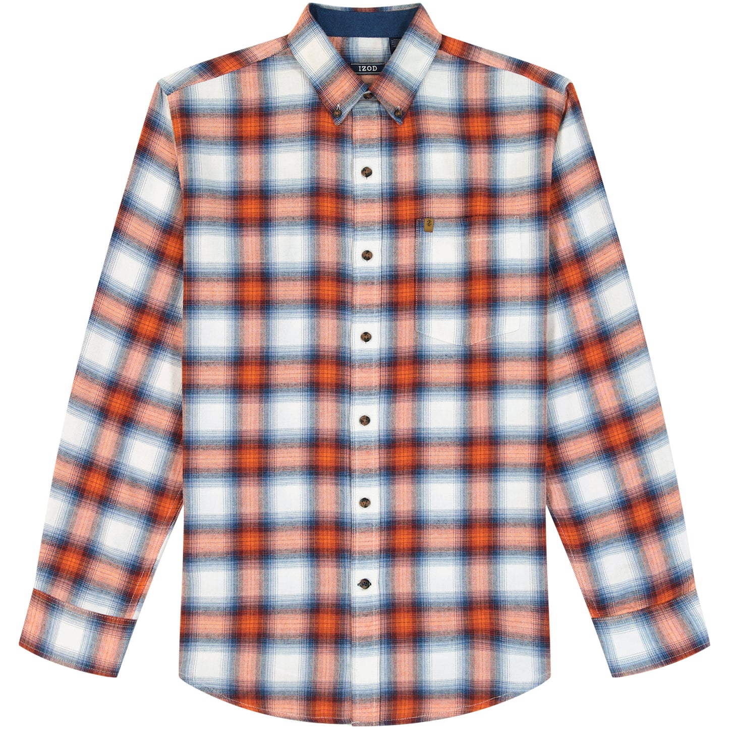 Izod Stratton Flannel Long Sleeve Button Down Shirt - Orange Rust