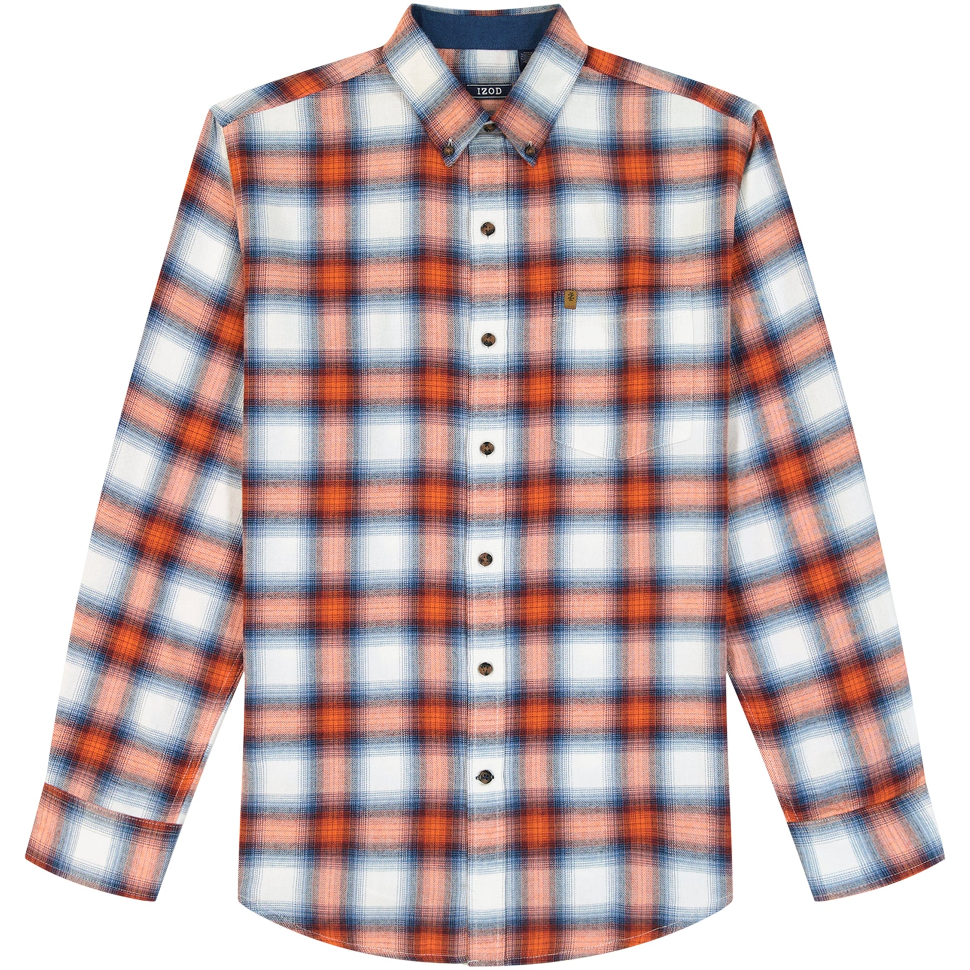 Izod Stratton Flannel Long Sleeve Button Down Shirt - Orange Rust