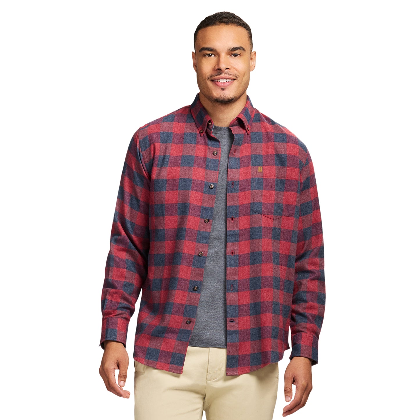 Izod Stratton Flannel Long Sleeve Button Down Shirt - Sundried Tomato