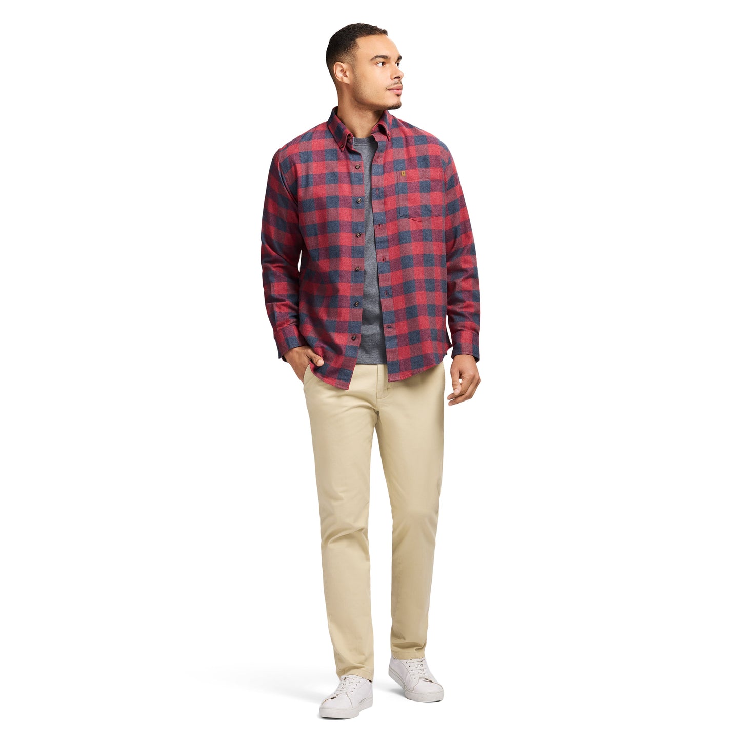 Izod Stratton Flannel Long Sleeve Button Down Shirt - Sundried Tomato