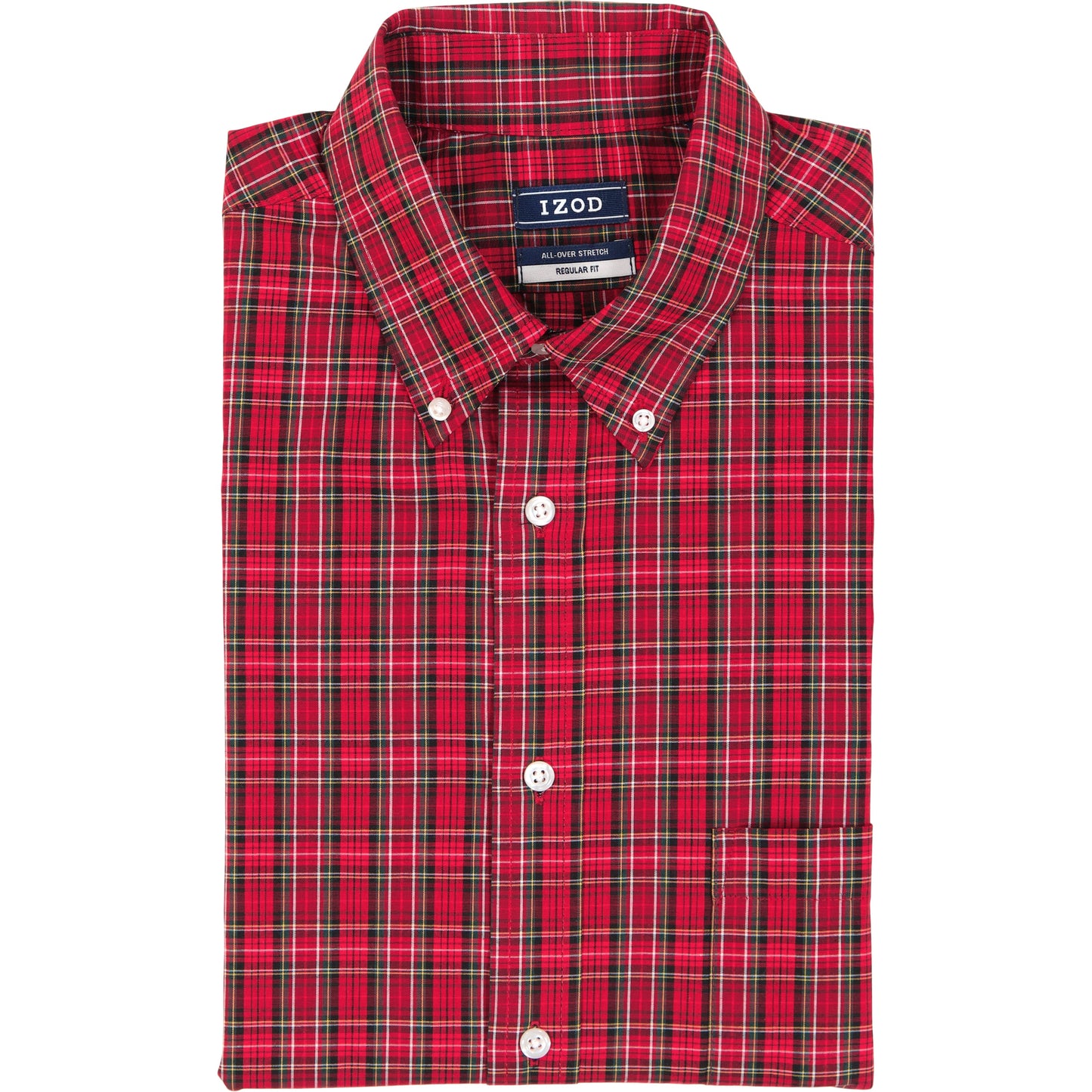 Izod All Over Stretch Tartan Button Down Dress Shirt - Real Red