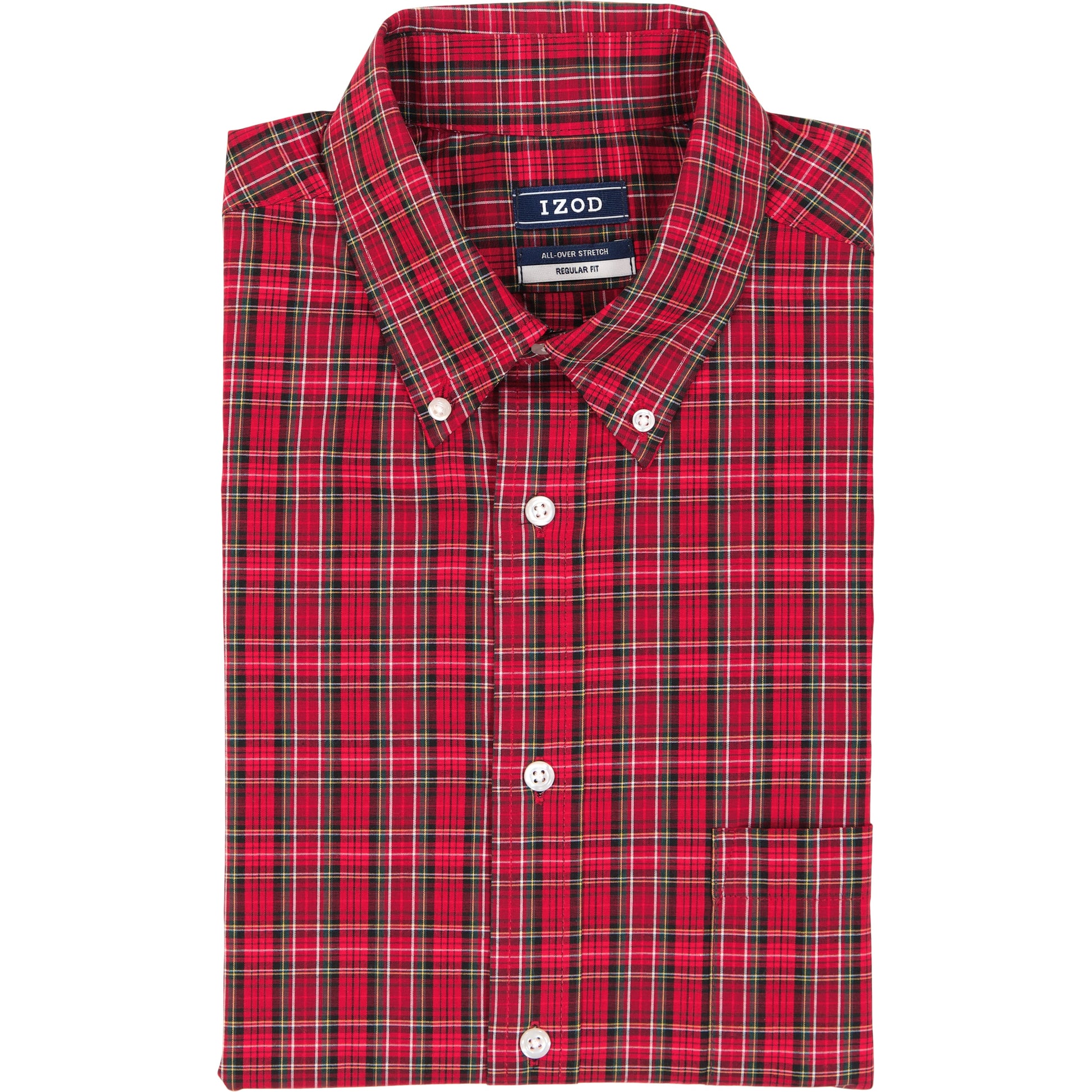 Izod All Over Stretch Tartan Button Down Dress Shirt - Real Red