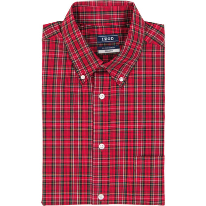 Izod All Over Stretch Tartan Button Down Dress Shirt - Real Red