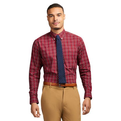 Izod All Over Stretch Tartan Button Down Dress Shirt - Real Red