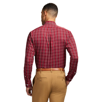 Izod All Over Stretch Tartan Button Down Dress Shirt - Real Red