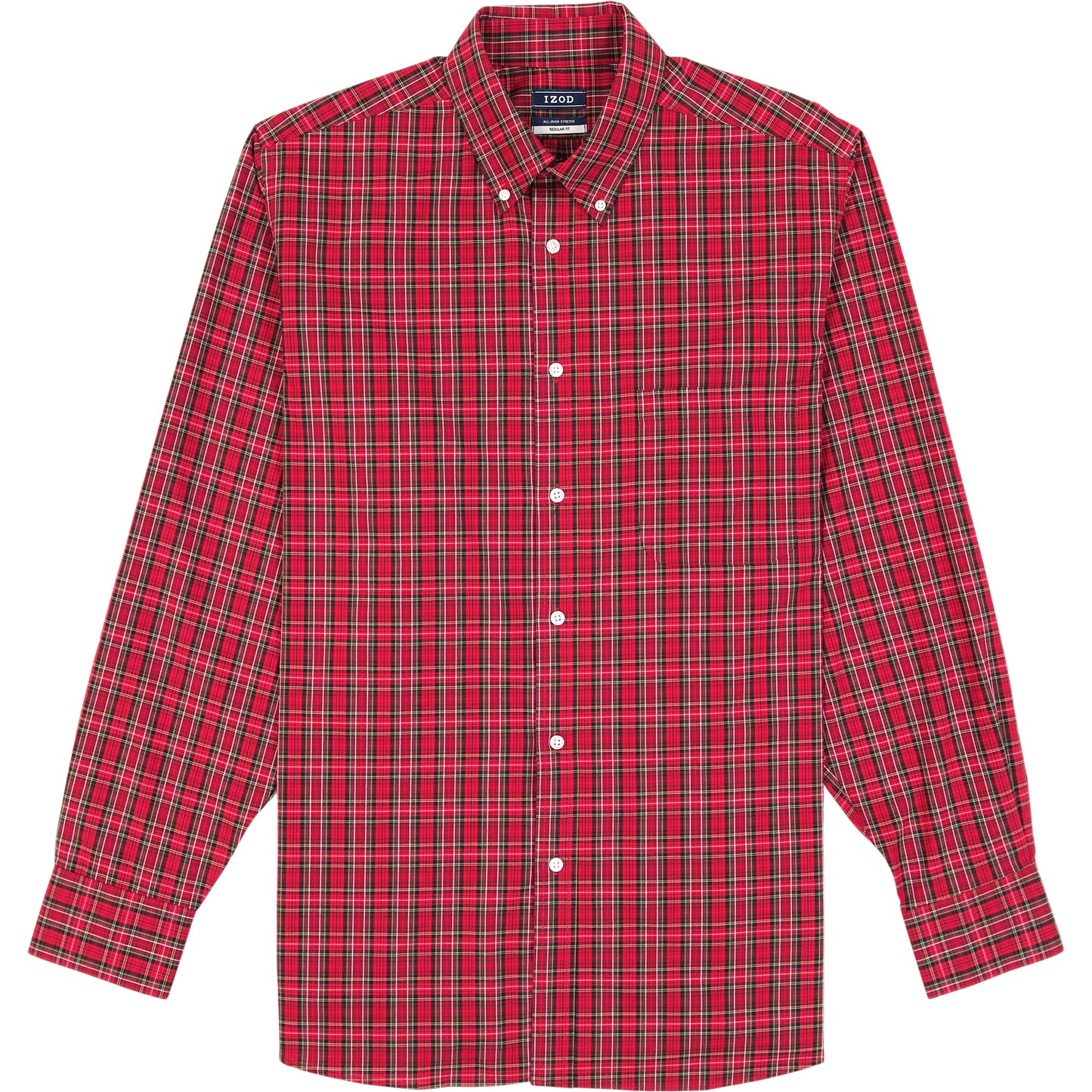 Izod All Over Stretch Tartan Button Down Dress Shirt - Real Red