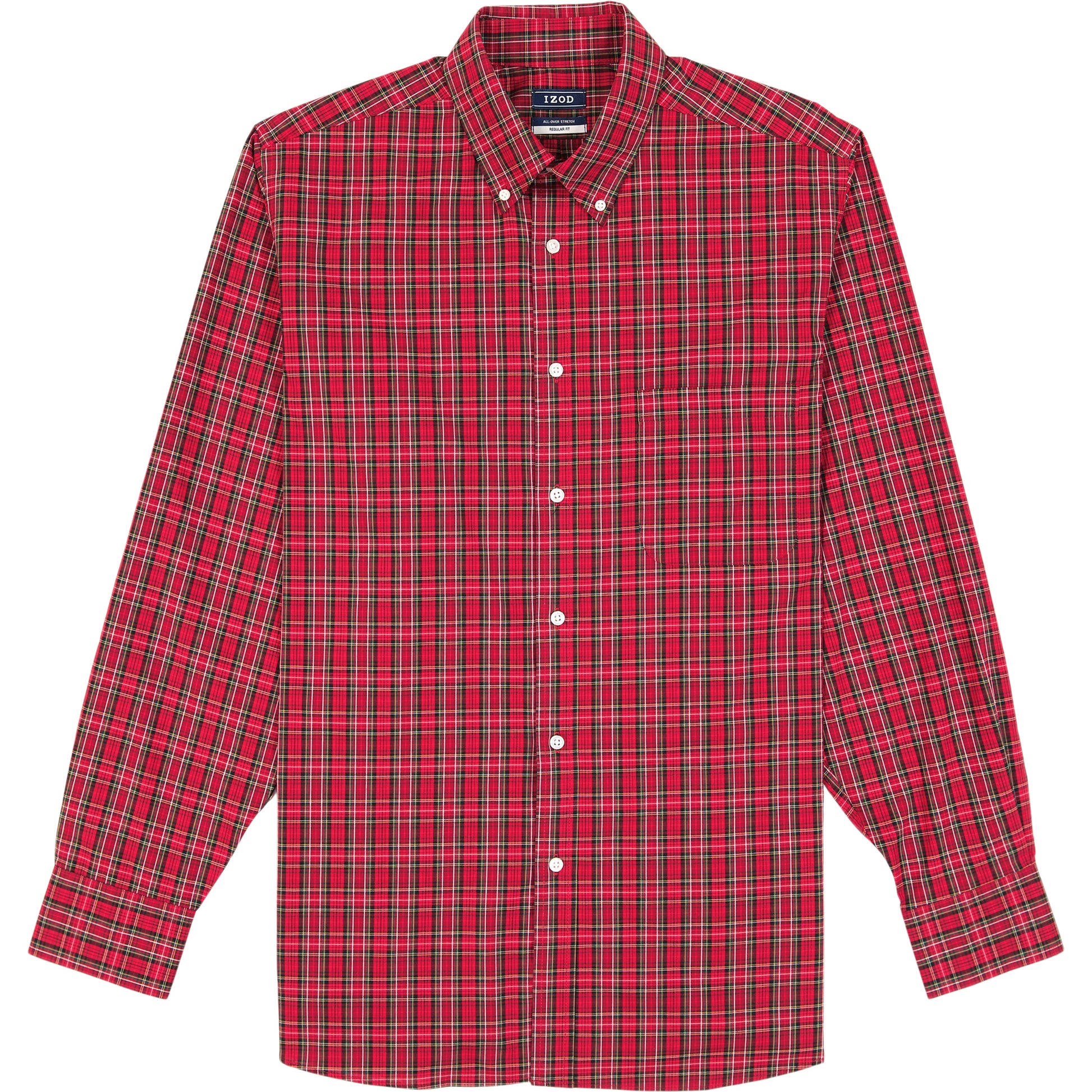 Izod All Over Stretch Tartan Button Down Dress Shirt - Real Red