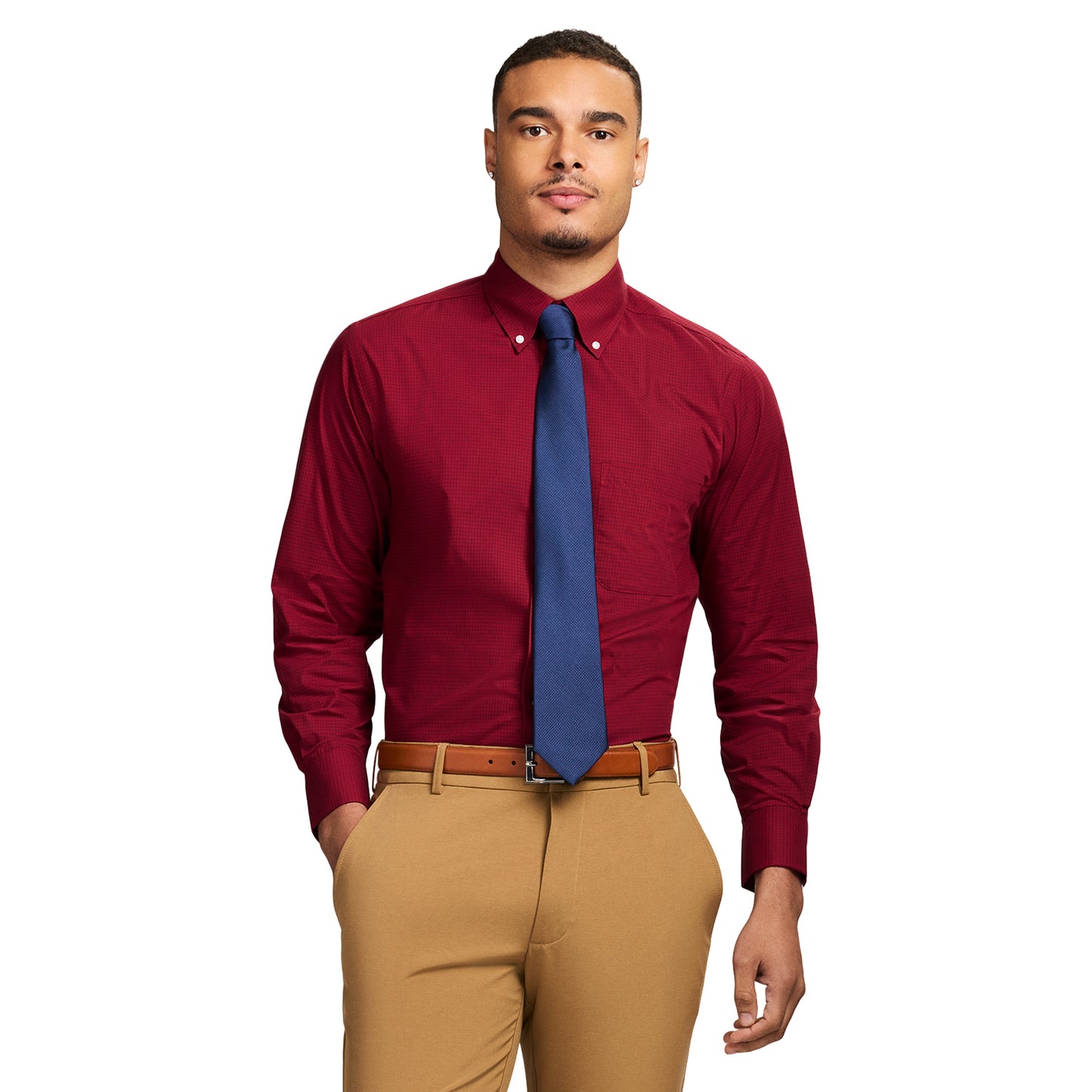 Izod All Over Stretch Button Down Dress Shirt - Biking Red