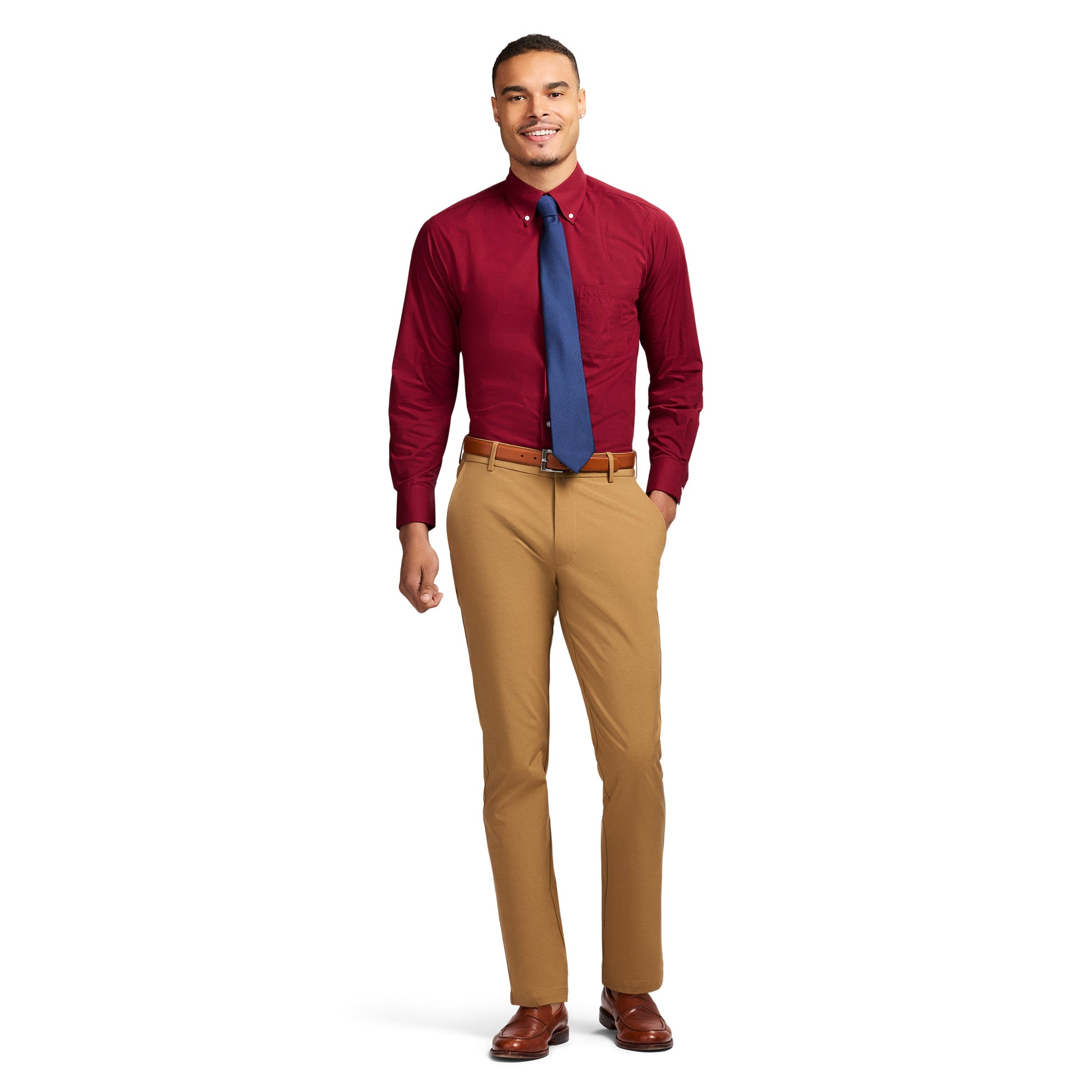 Izod All Over Stretch Button Down Dress Shirt - Biking Red