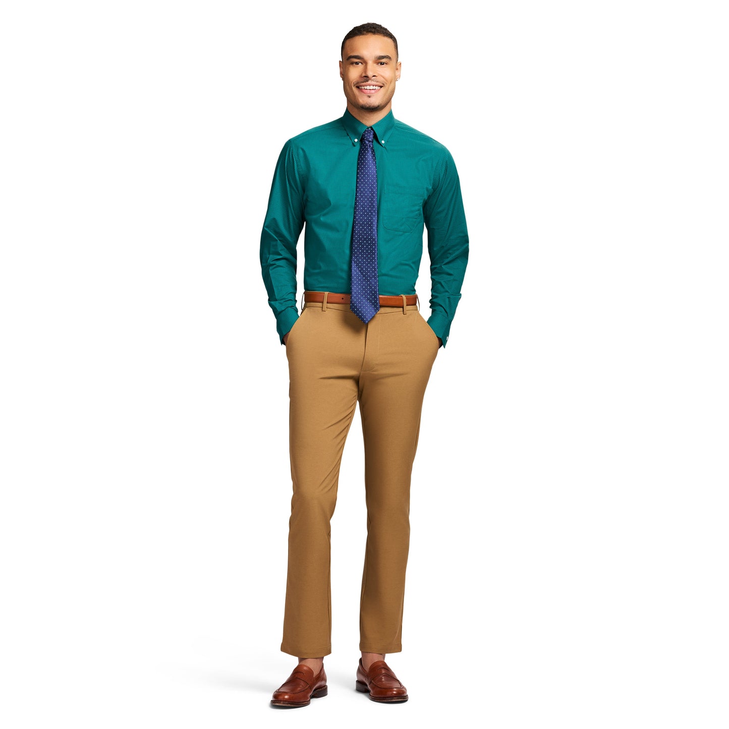 Izod All Over Stretch Button Down Dress Shirt - Pacific
