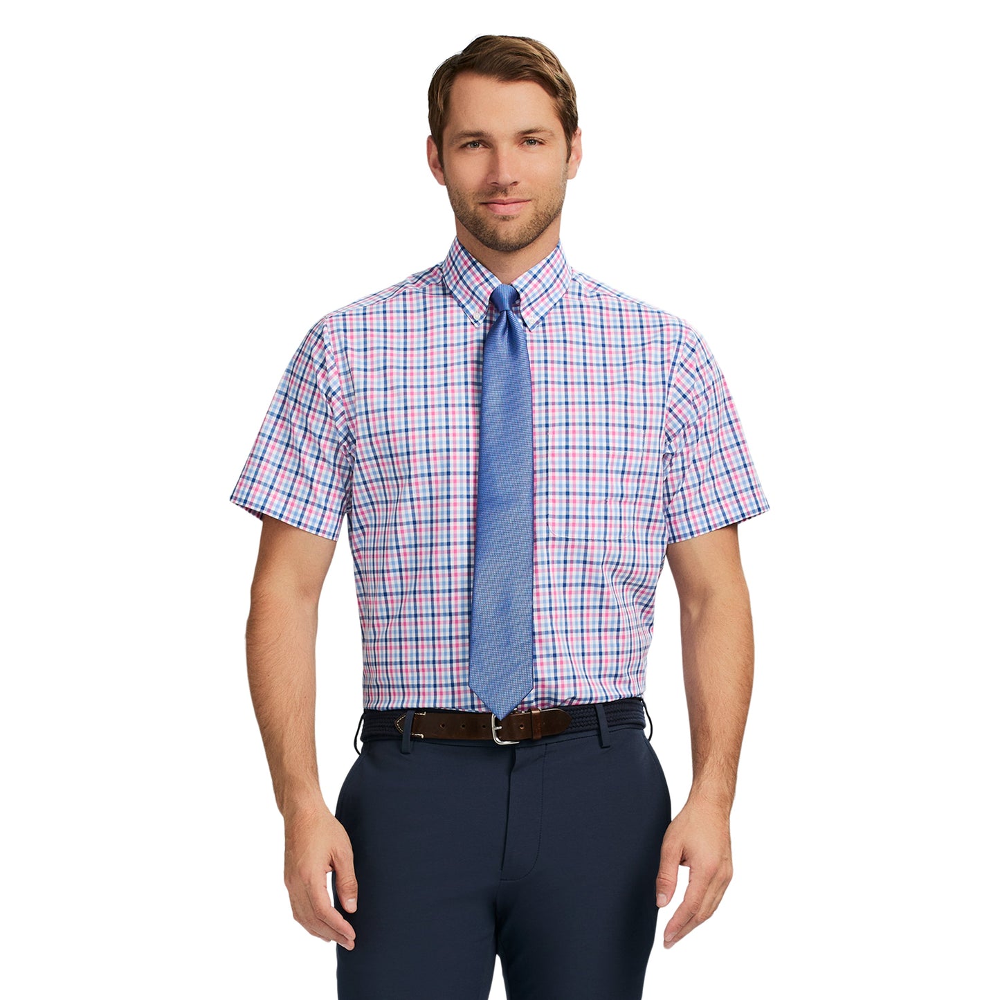 Izod Ss Reg Bd Plaid - Phlox Pink