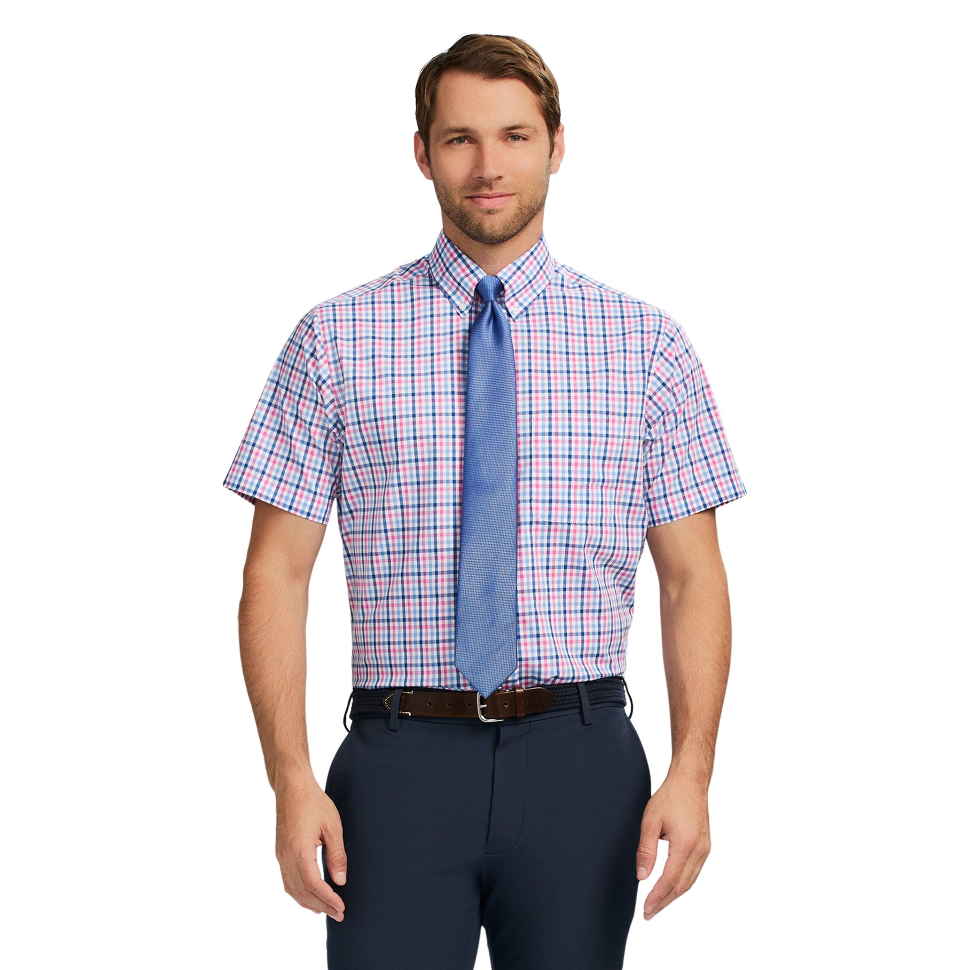 Izod Ss Reg Bd Plaid - Phlox Pink