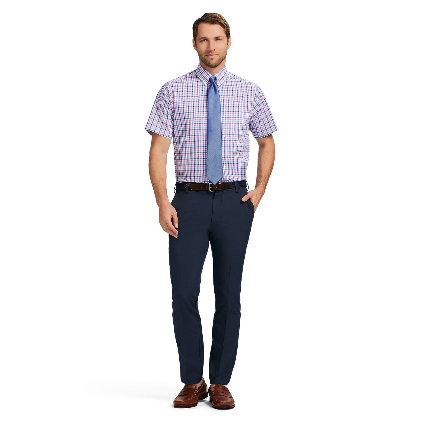 Izod Ss Reg Bd Plaid - Phlox Pink