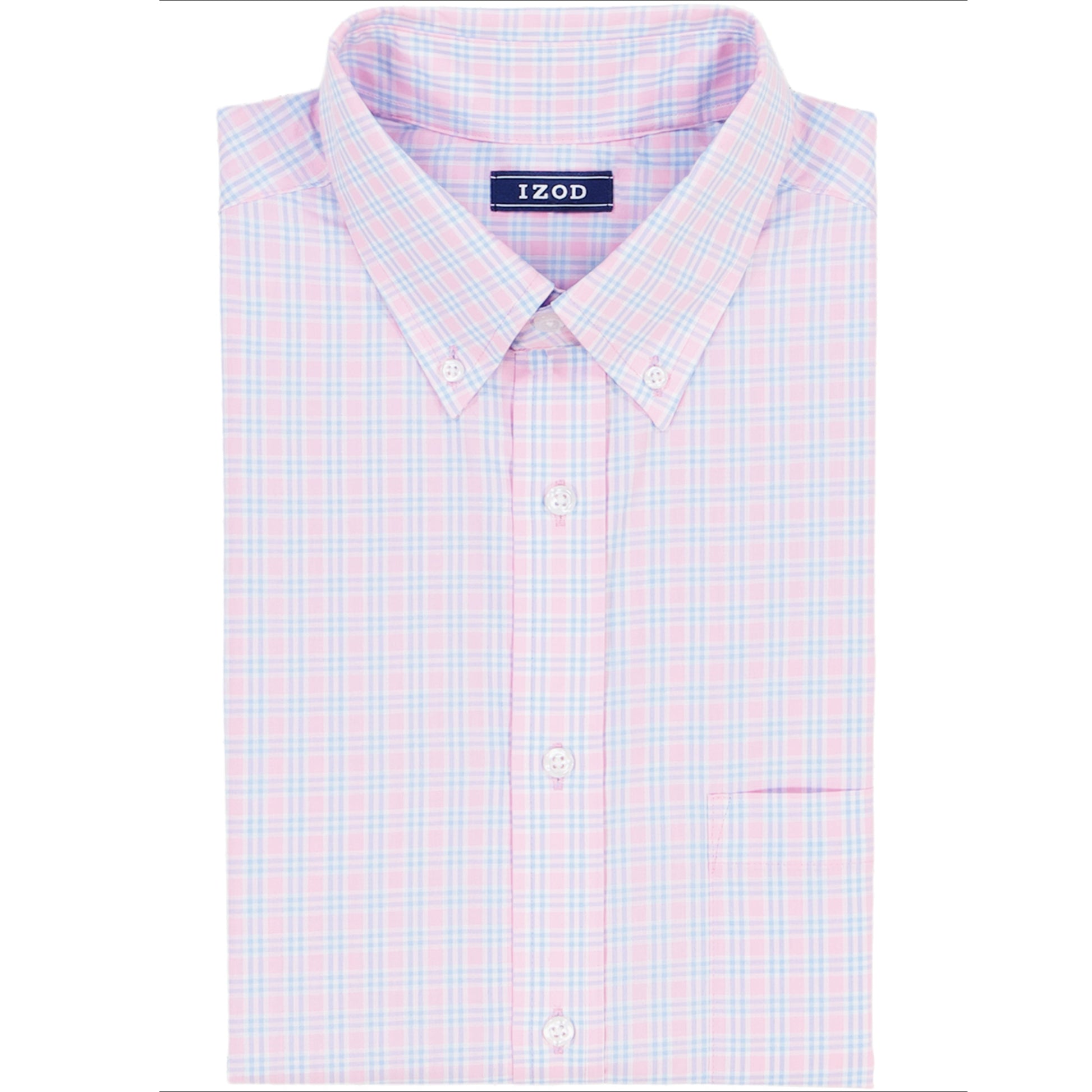 Izod All Over Stretch Plaid Button Down Dress Shirt (Button Down Collar) - Lilac Sachet