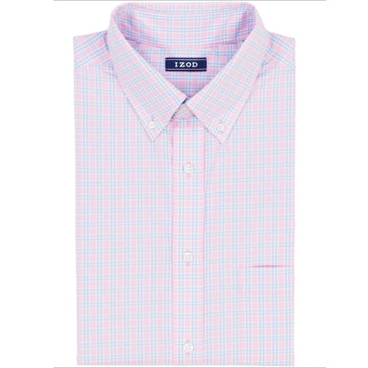 Izod All Over Stretch Plaid Button Down Dress Shirt (Button Down Collar) - Lilac Sachet