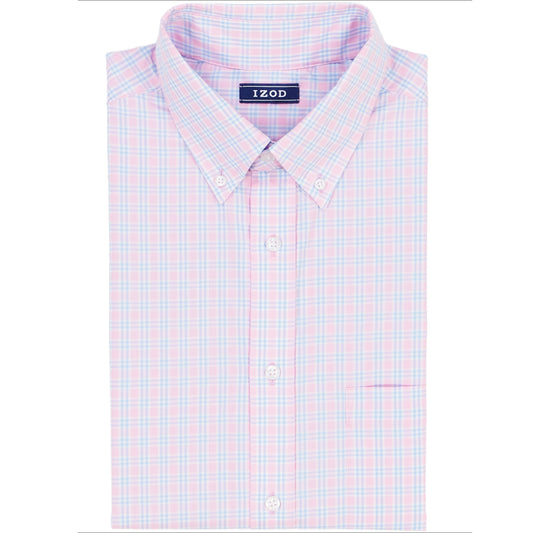 Izod All Over Stretch Plaid Button Down Dress Shirt (Button Down Collar) - Lilac Sachet
