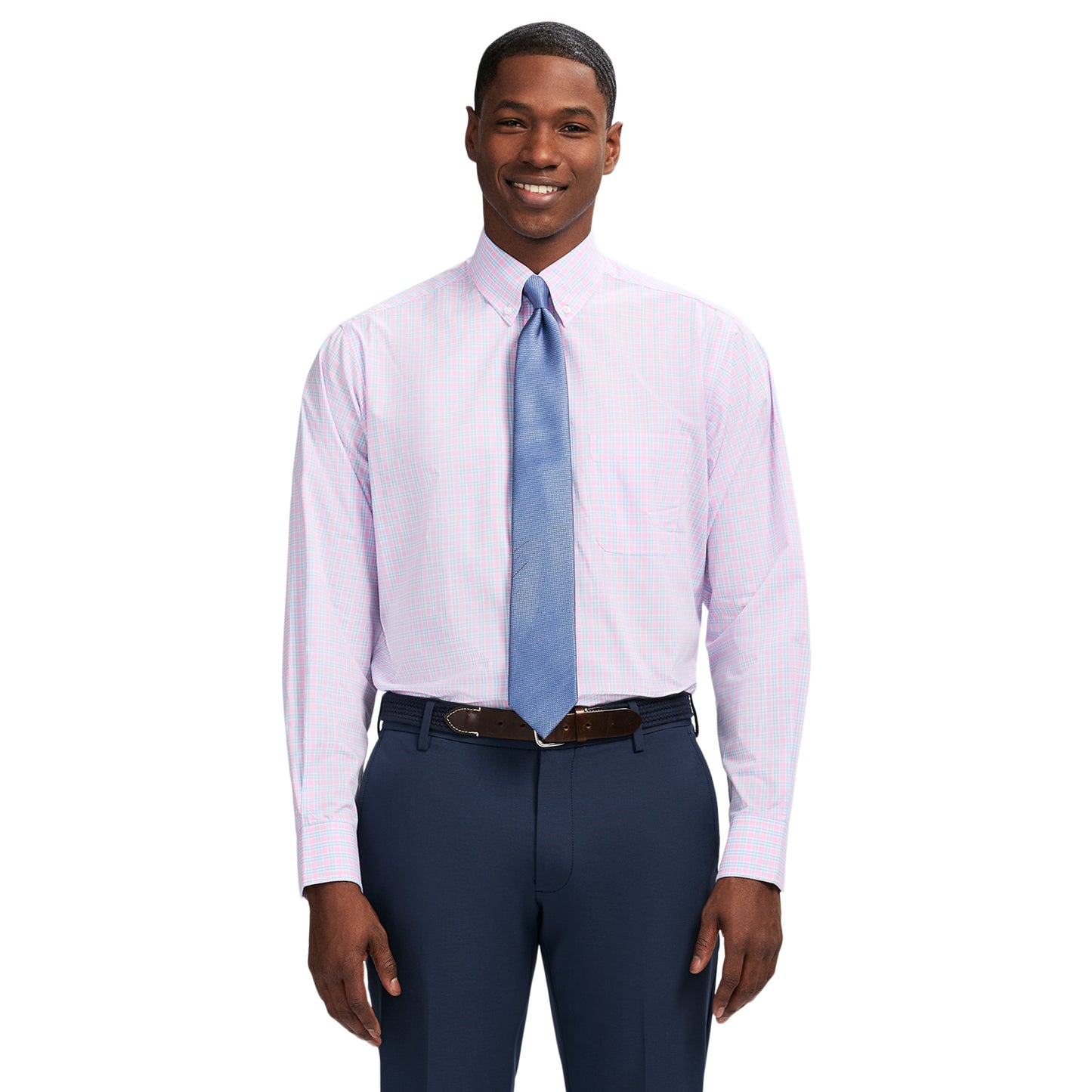 Izod All Over Stretch Plaid Button Down Dress Shirt (Button Down Collar) - Lilac Sachet