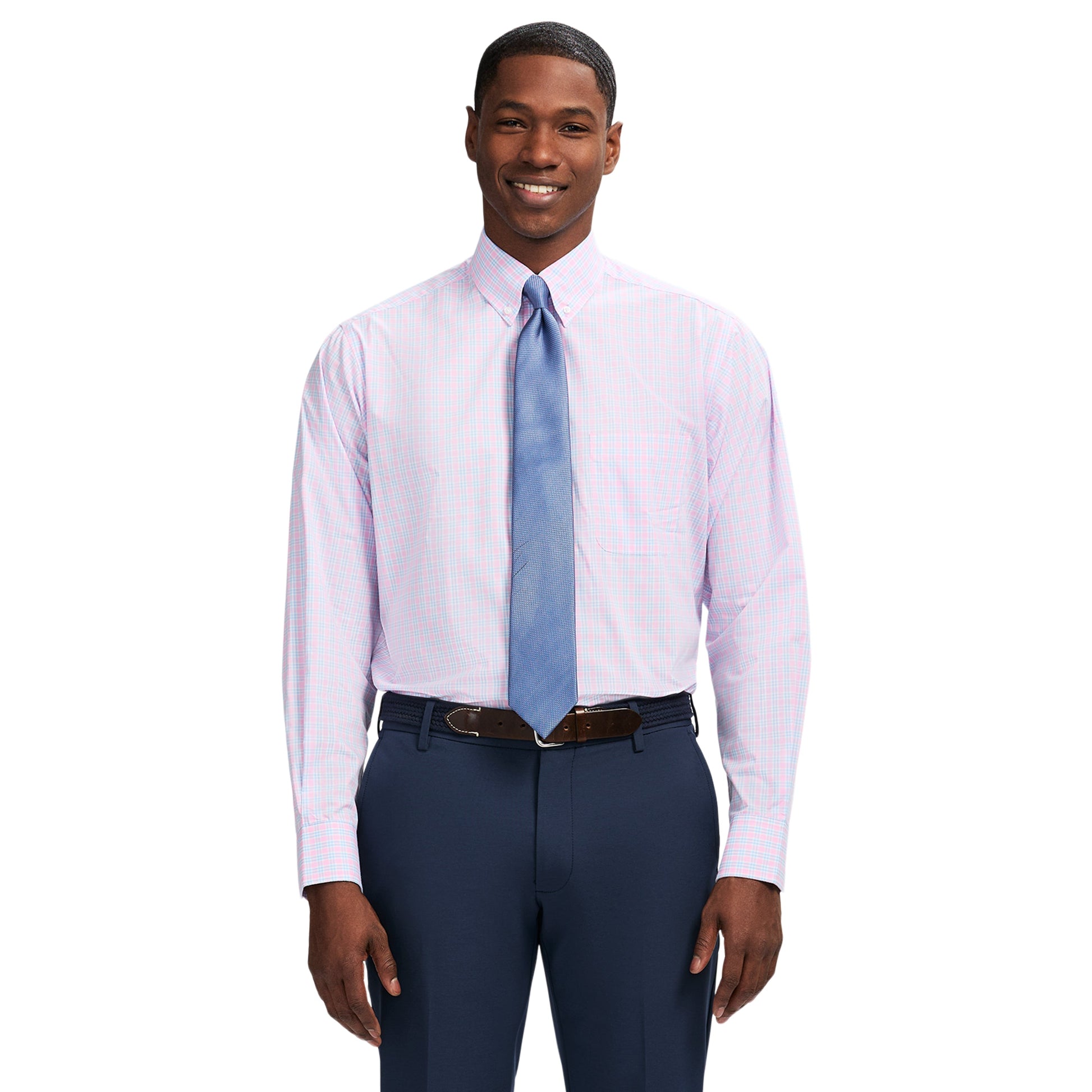 Izod All Over Stretch Plaid Button Down Dress Shirt (Button Down Collar) - Lilac Sachet