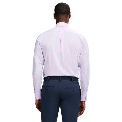 Izod All Over Stretch Plaid Button Down Dress Shirt (Button Down Collar) - Lilac Sachet