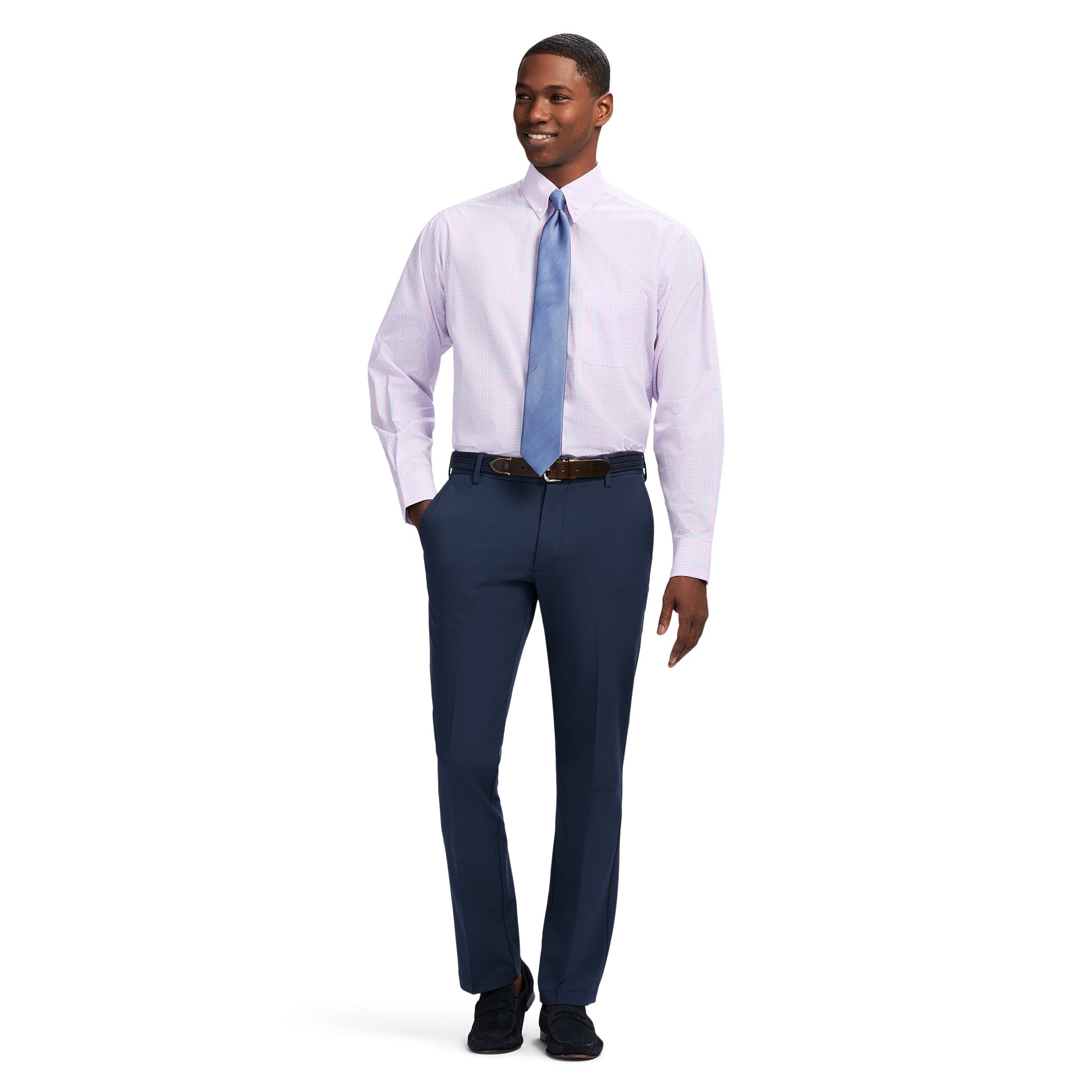 Izod All Over Stretch Plaid Button Down Dress Shirt (Button Down Collar) - Lilac Sachet