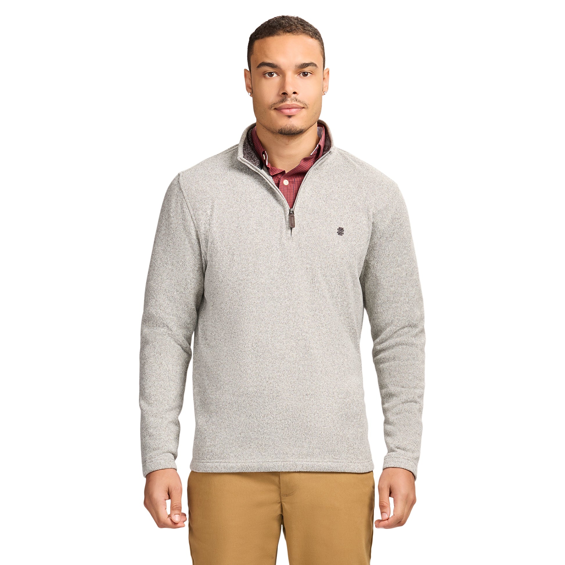 Izod Thermasoft Sweater Fleece Quarter Zip - Lt Grey Hthr