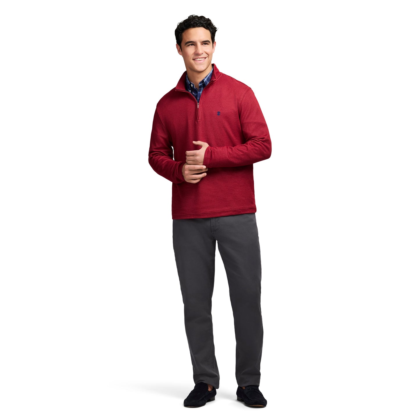 Izod Performance Comfort Striped Quarter Zip - Tomato