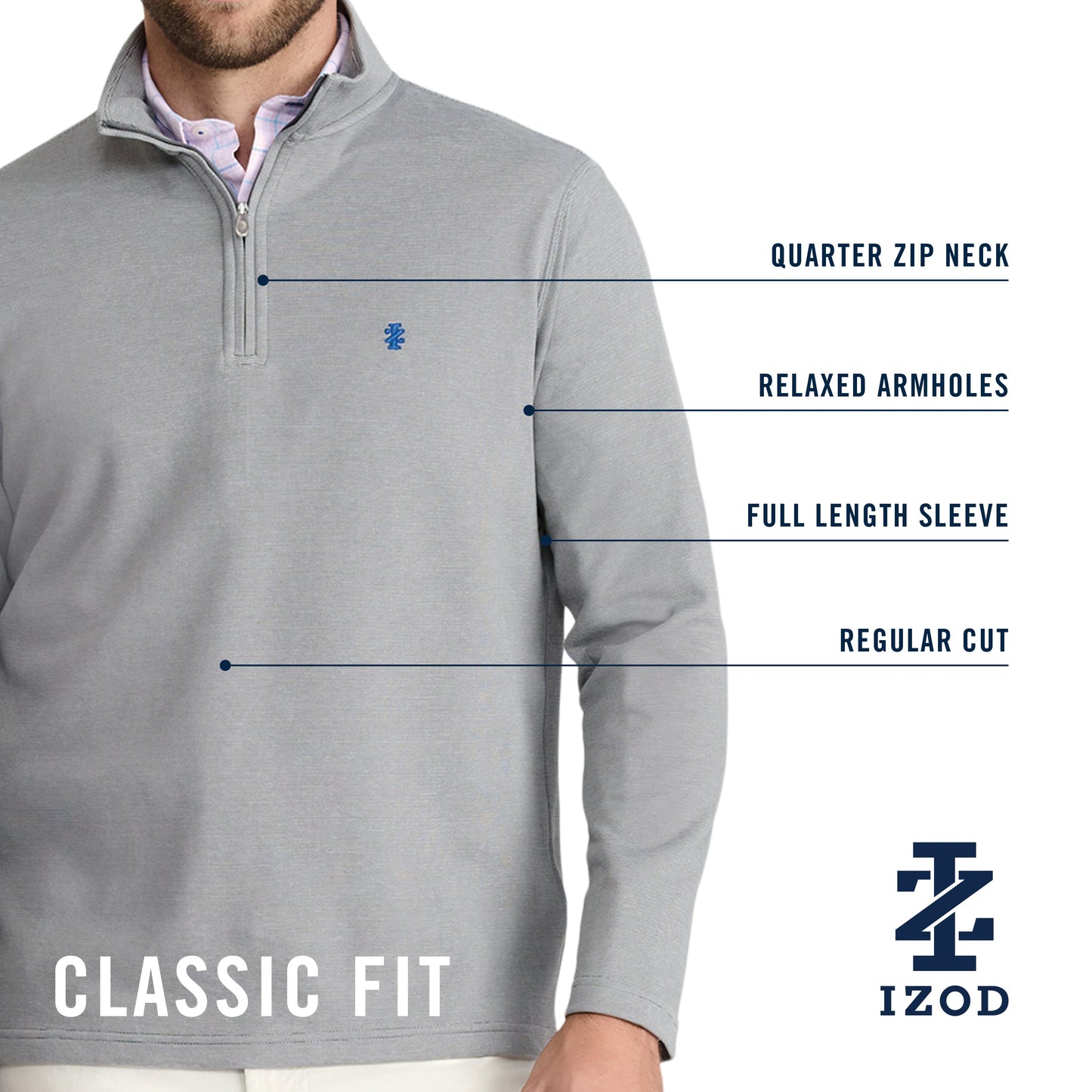 Izod Performance Comfort Striped Quarter Zip - Blue