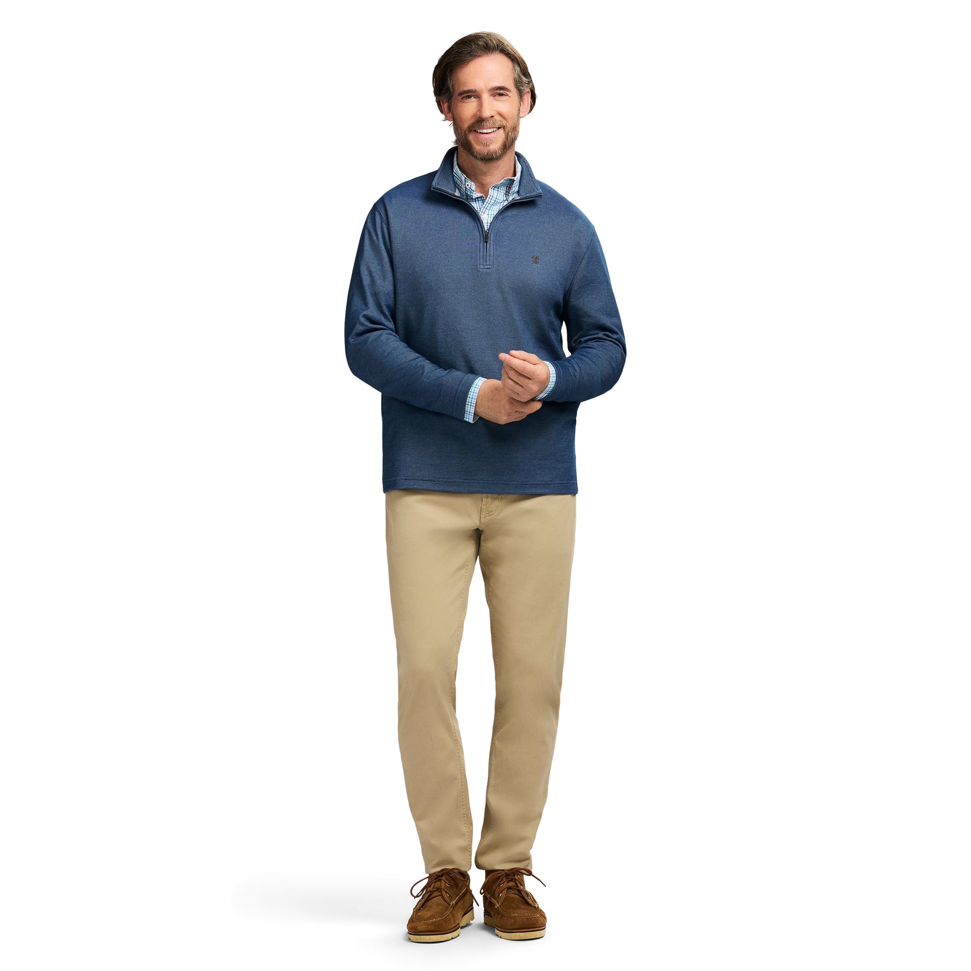 Izod Performance Comfort Striped Quarter Zip - Navy