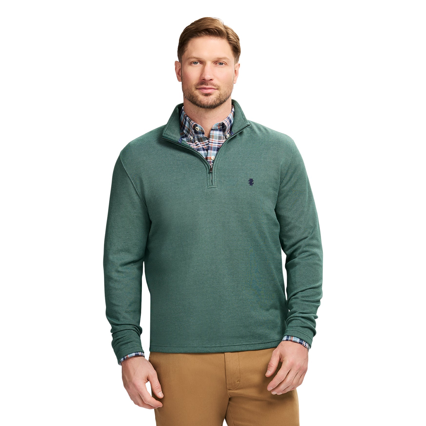 Izod Performance Comfort Striped Quarter Zip - Forest
