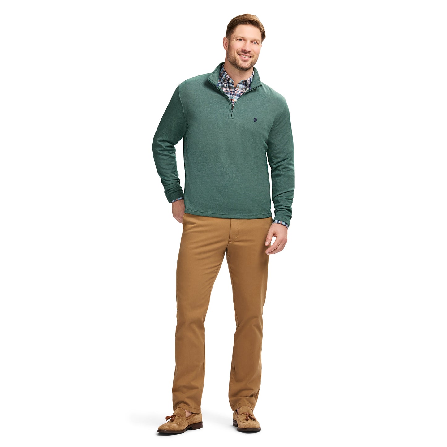 Izod Performance Comfort Striped Quarter Zip - Forest