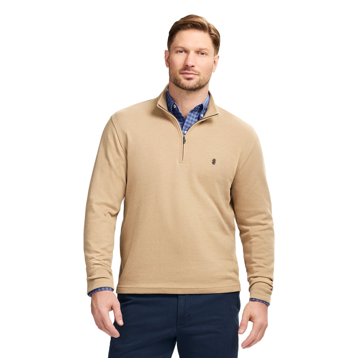 Izod Performance Comfort Striped Quarter Zip - Camel