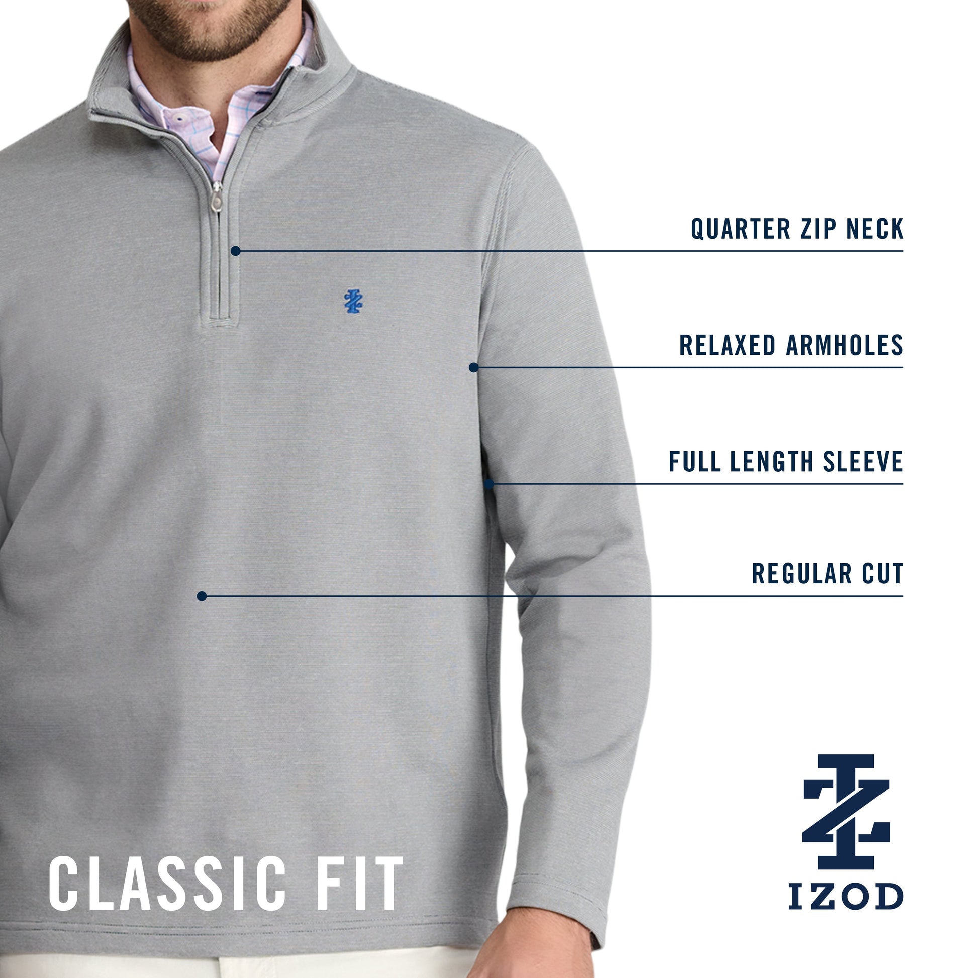 Izod PERFORMANCE COMFORT QUARTER ZIP - SMOKED PEARL