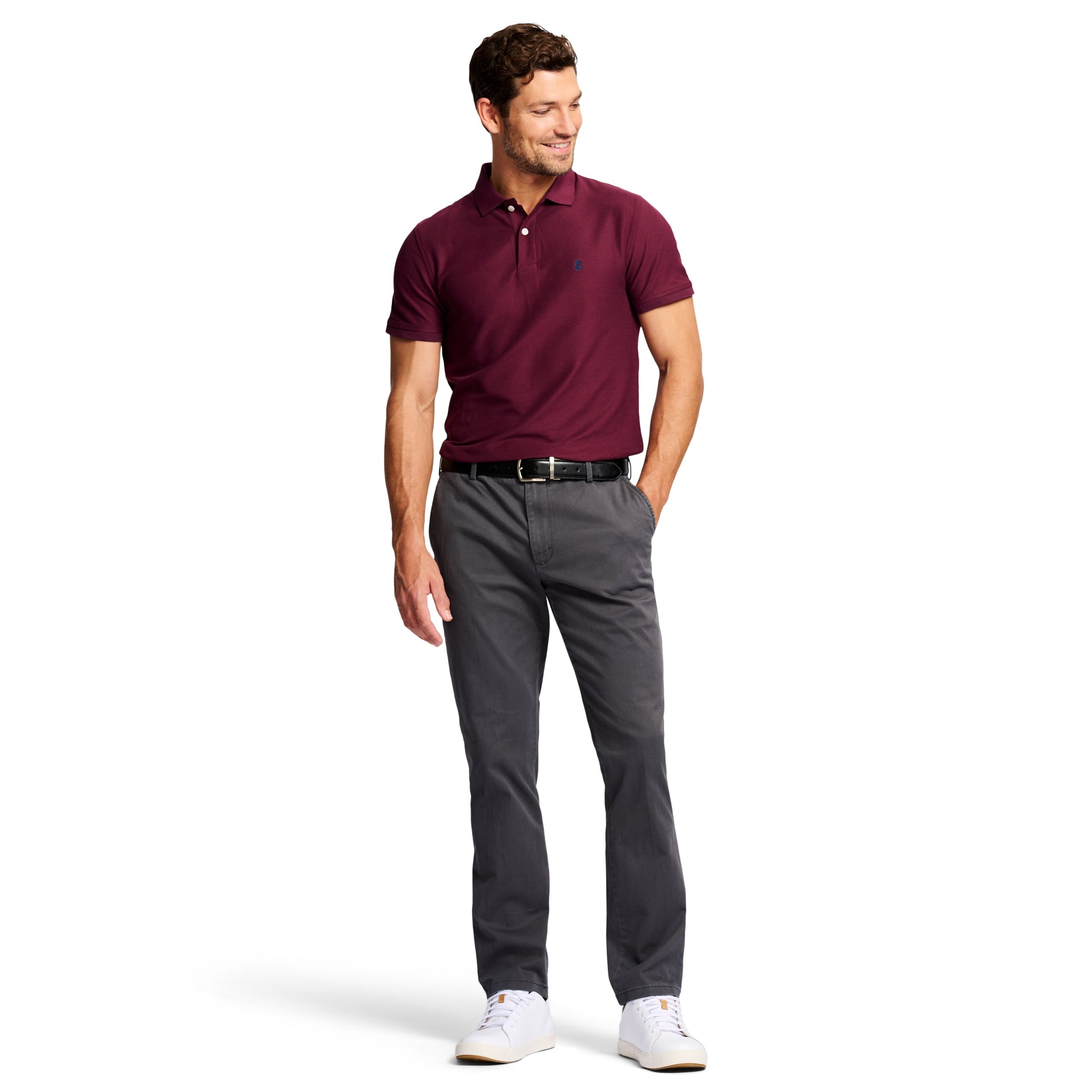 Izod Saltwater Stretch Flat-Front Straight Fit Chino Pant - Asphalt