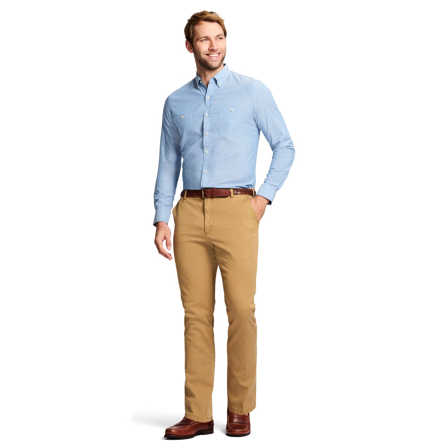 Izod Saltwater Stretch Flat-Front Straight Fit Chino Pant - Cognac