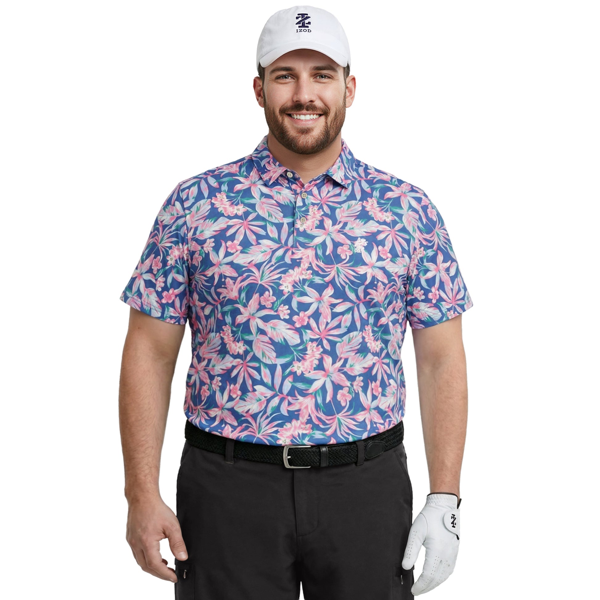Izod BIG & TALL GOLF SWINGFLEX ELITE PRINTED POLO - BRIGHT COBALT
