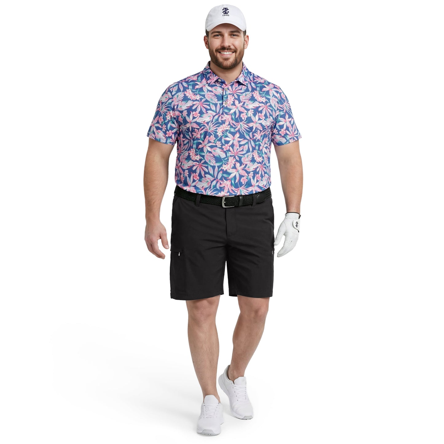 Izod BIG & TALL GOLF SWINGFLEX ELITE PRINTED POLO - BRIGHT COBALT