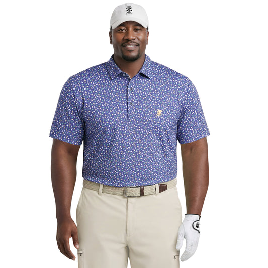Izod BIG & TALL GOLF SWINGFLEX ELITE PRINTED POLO - MEDIEVAL BLUE