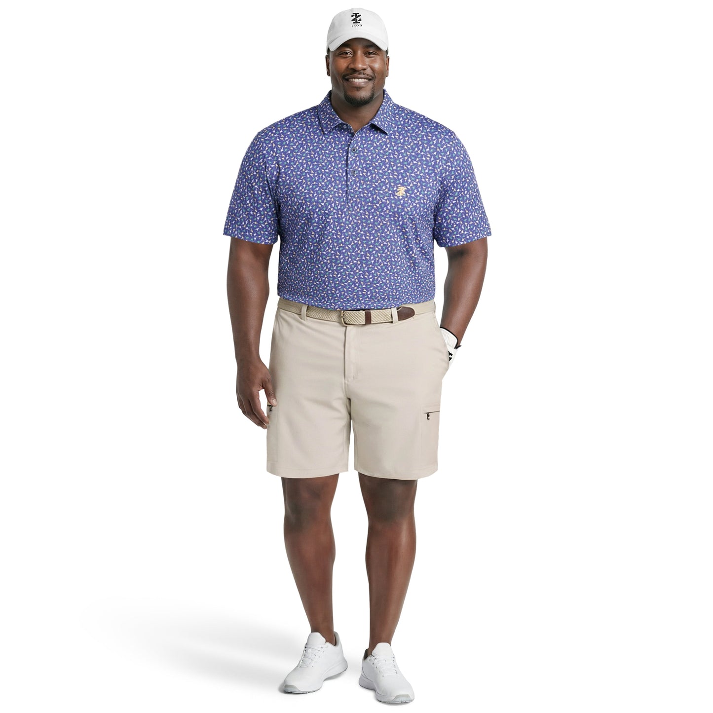 Izod BIG & TALL GOLF SWINGFLEX ELITE PRINTED POLO - MEDIEVAL BLUE