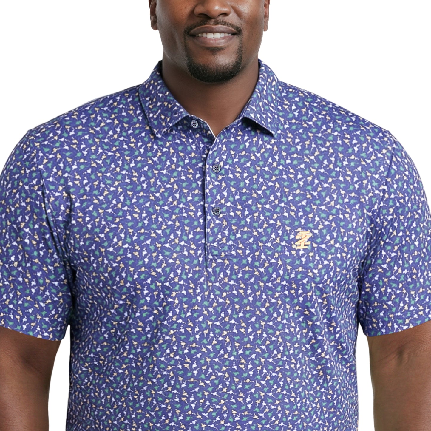 Izod BIG & TALL GOLF SWINGFLEX ELITE PRINTED POLO - MEDIEVAL BLUE