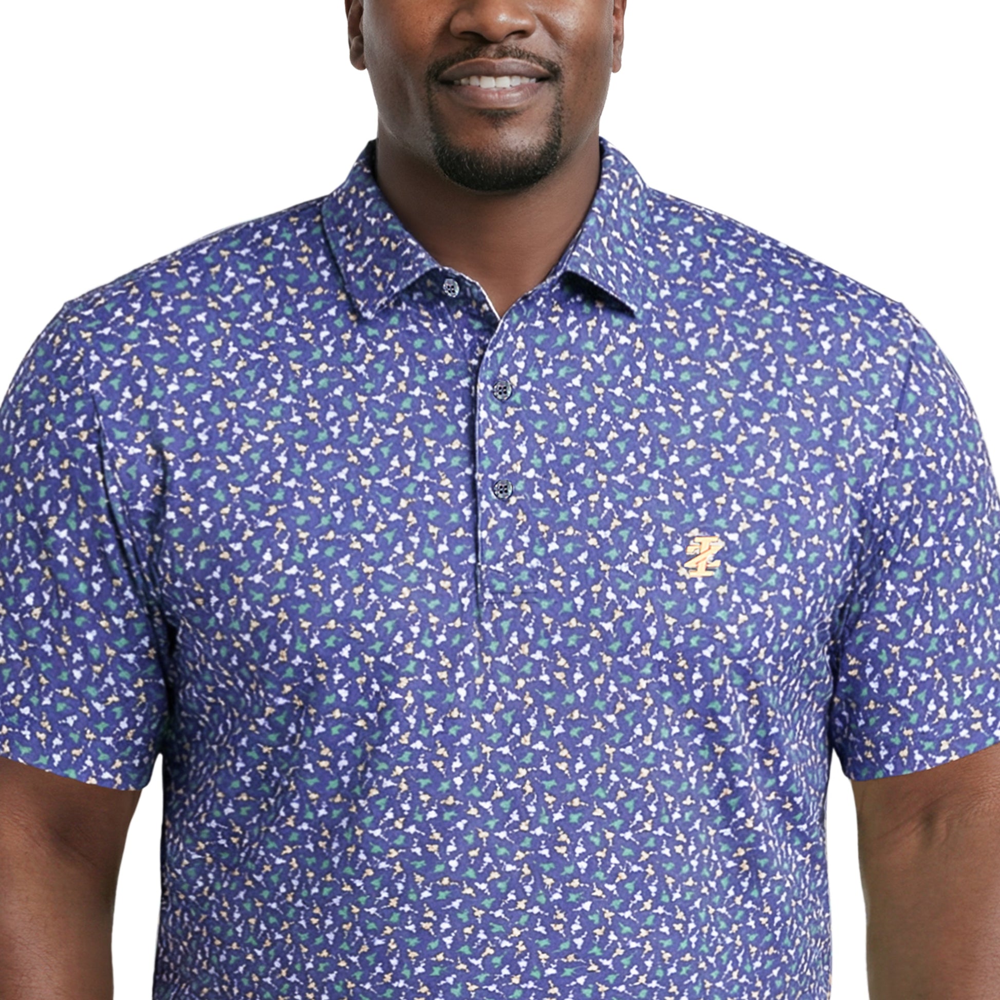 Izod BIG & TALL GOLF SWINGFLEX ELITE PRINTED POLO - MEDIEVAL BLUE